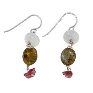 Estate Sterling Silver 925 Moonstone Labradorite Garnet Earrings